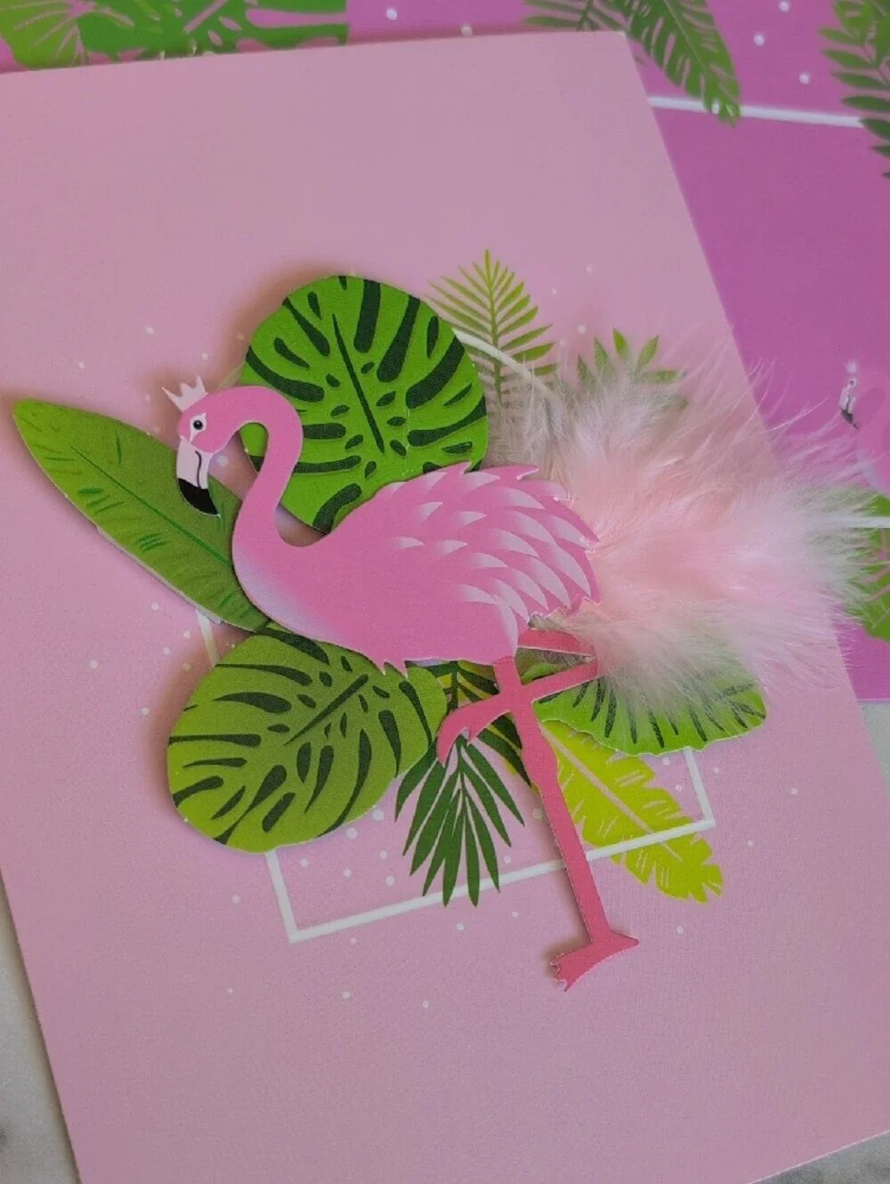 Pink Flamingo Party Invitation Cards with Feather Accent